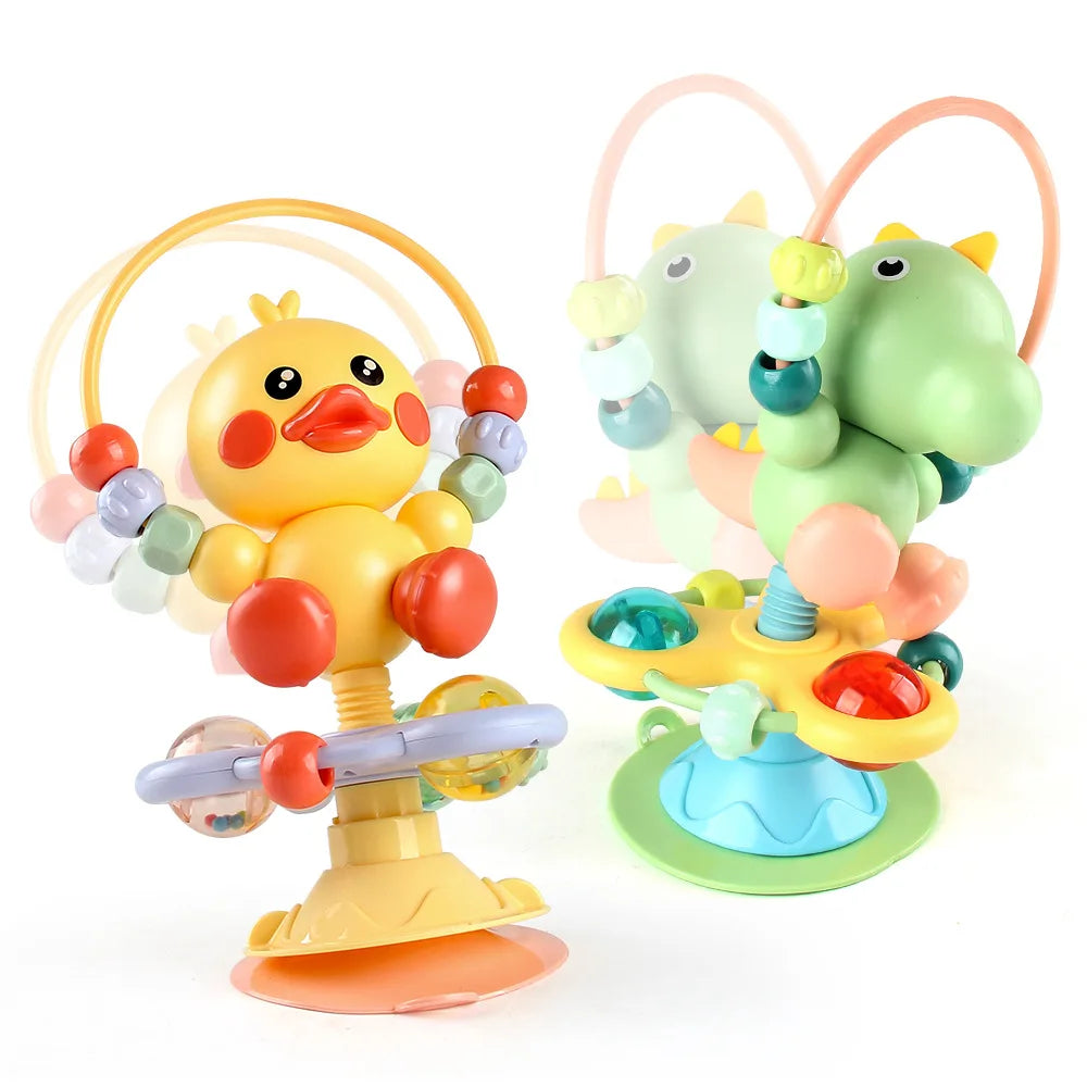 Baby Cartoon Soothing Ringing Toys Rattles Set Infant High Chair Toy Table Suction Cup Toy Interactive Development Baby Tray Toy