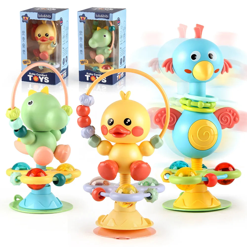 Baby Cartoon Soothing Ringing Toys Rattles Set Infant High Chair Toy Table Suction Cup Toy Interactive Development Baby Tray Toy