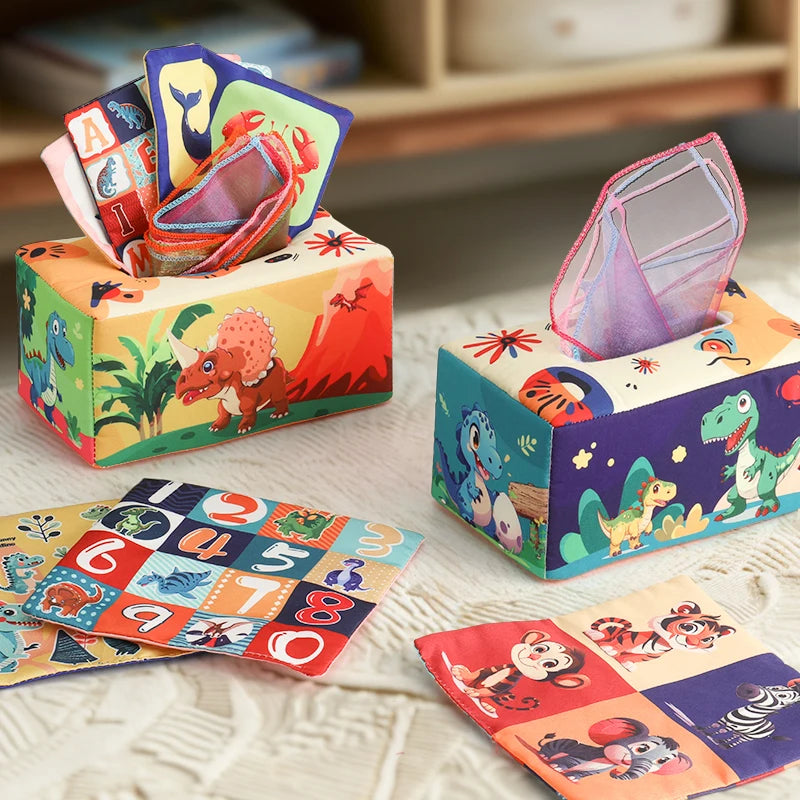 Baby Toys, Baby Tissue Box Toys, Hand-Eye Coordination, Soft Pleated Sensory Toys for Toddlers, Gifts for Boys and Girls
