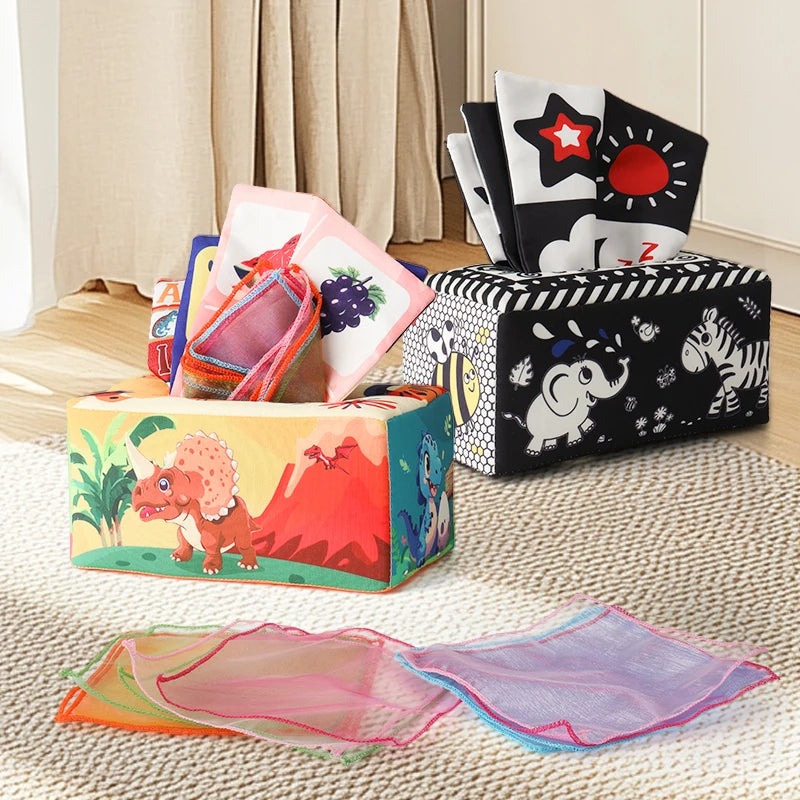 Baby Toys, Baby Tissue Box Toys, Hand-Eye Coordination, Soft Pleated Sensory Toys for Toddlers, Gifts for Boys and Girls
